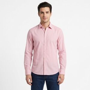 Thomas Pink Super Slim Fit Dress Shirt Mens 15.5 Pink Micro Stripe Stretch